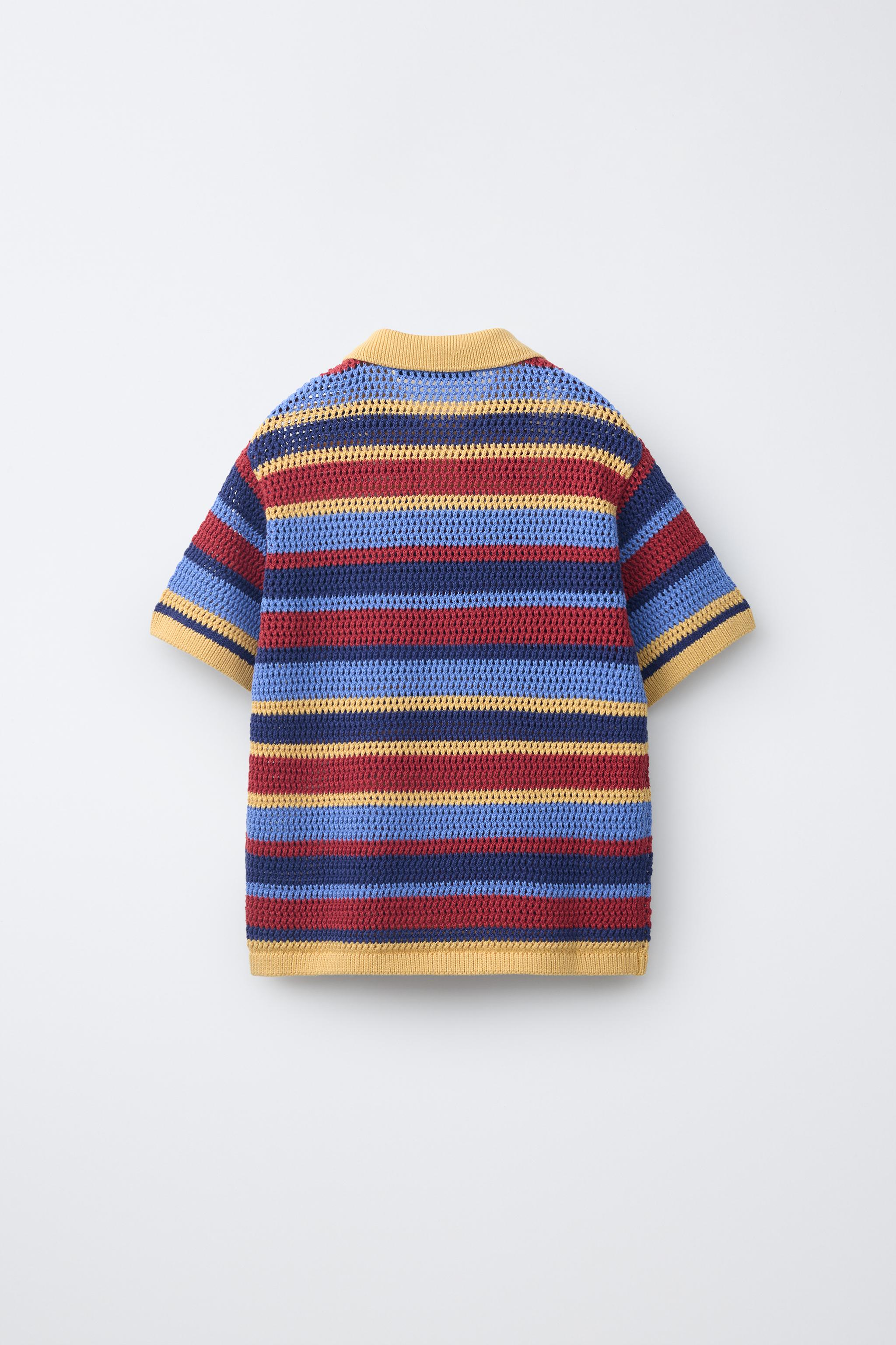 STRIPED CROCHET KNIT POLO